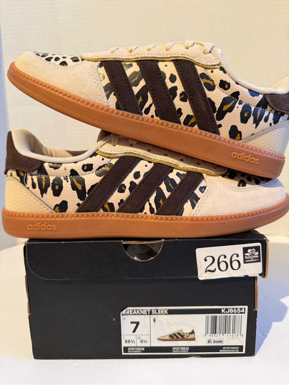 adidas Breaknet Sleek Leopard Print Sneakers in Beige & Brown with Gum Sole